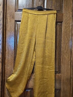 Gold Wide-Leg Satin Pants